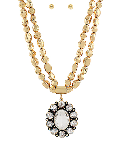 Layered Oval Stone Necklace Set