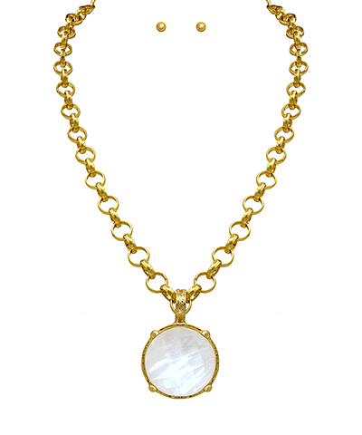 Cloud Antique Round Stone Pendant Necklace Set