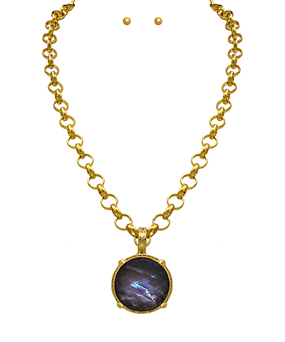 Midnight Antique Round Stone Pendant Necklace Set