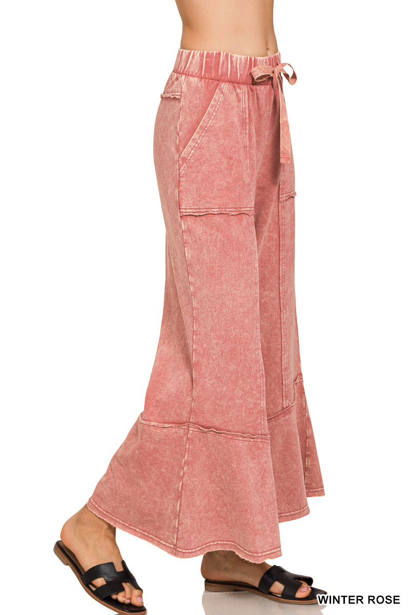 EXPOSED-SEAM FLARE HEM PANTS WITH POCKETS