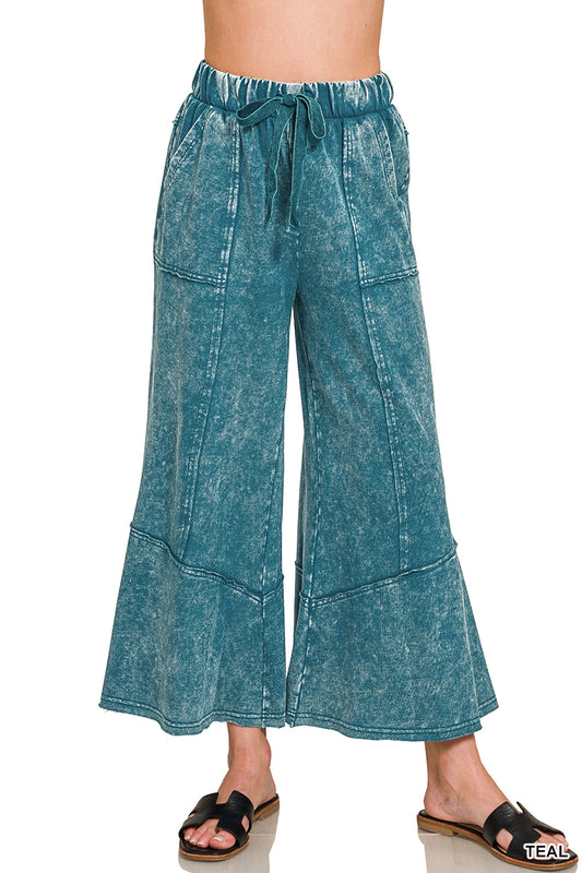 EXPOSED-SEAM FLARE HEM PANTS WITH POCKETS