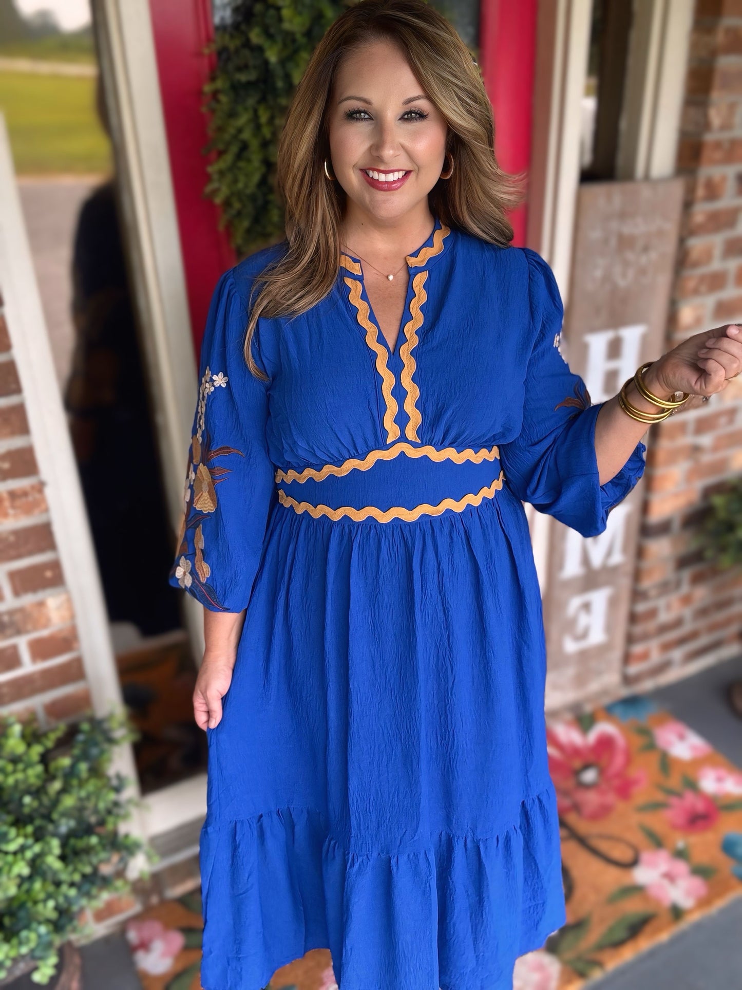 Royal Blue Embroidered Midi Dress