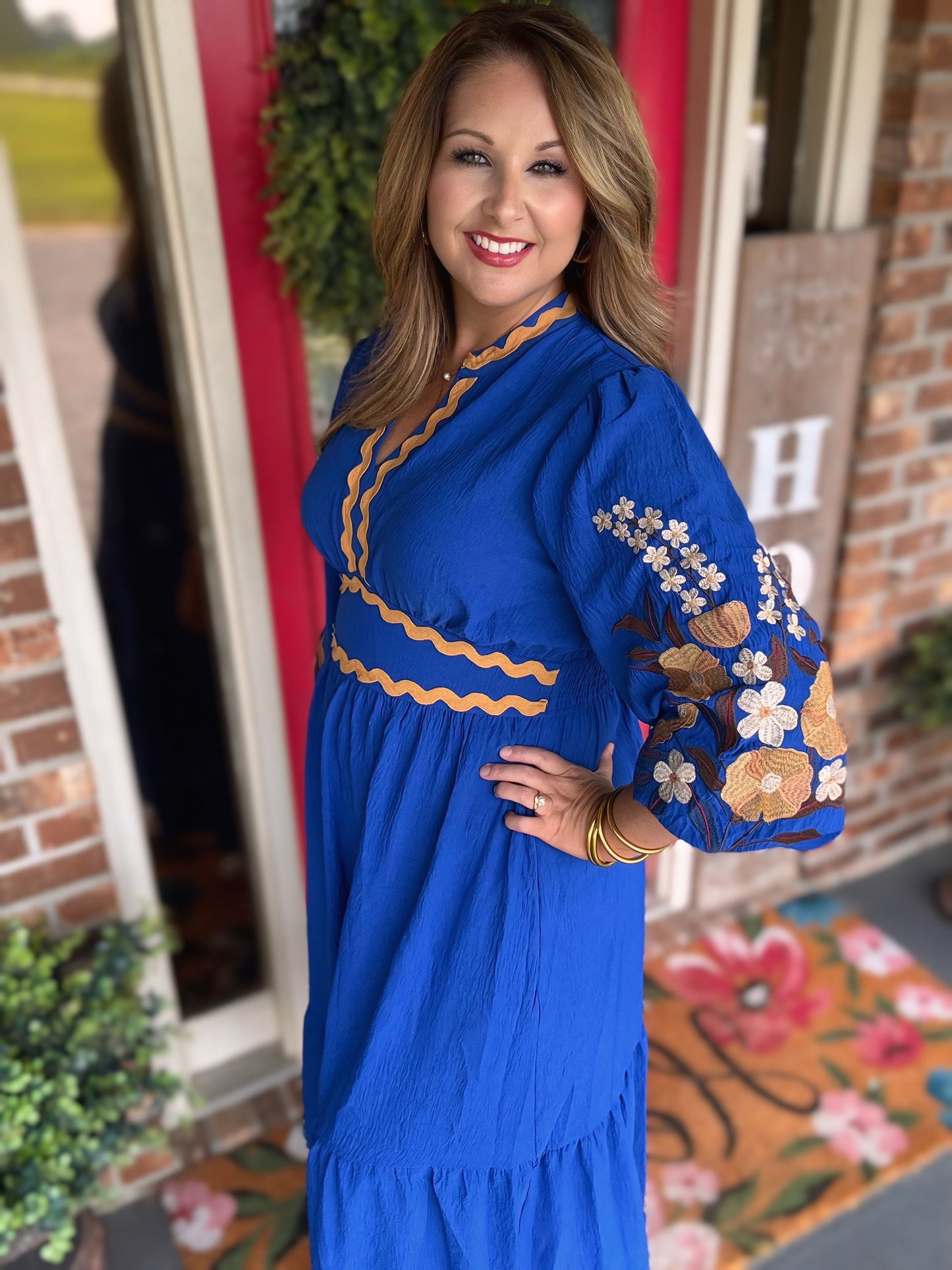 Royal Blue Embroidered Midi Dress