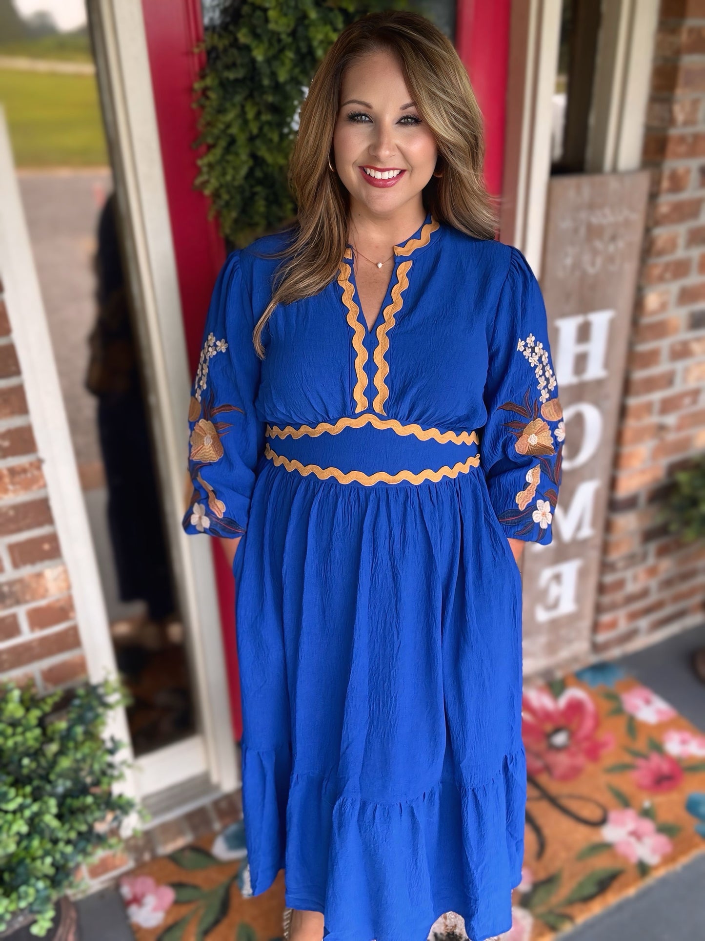Royal Blue Embroidered Midi Dress