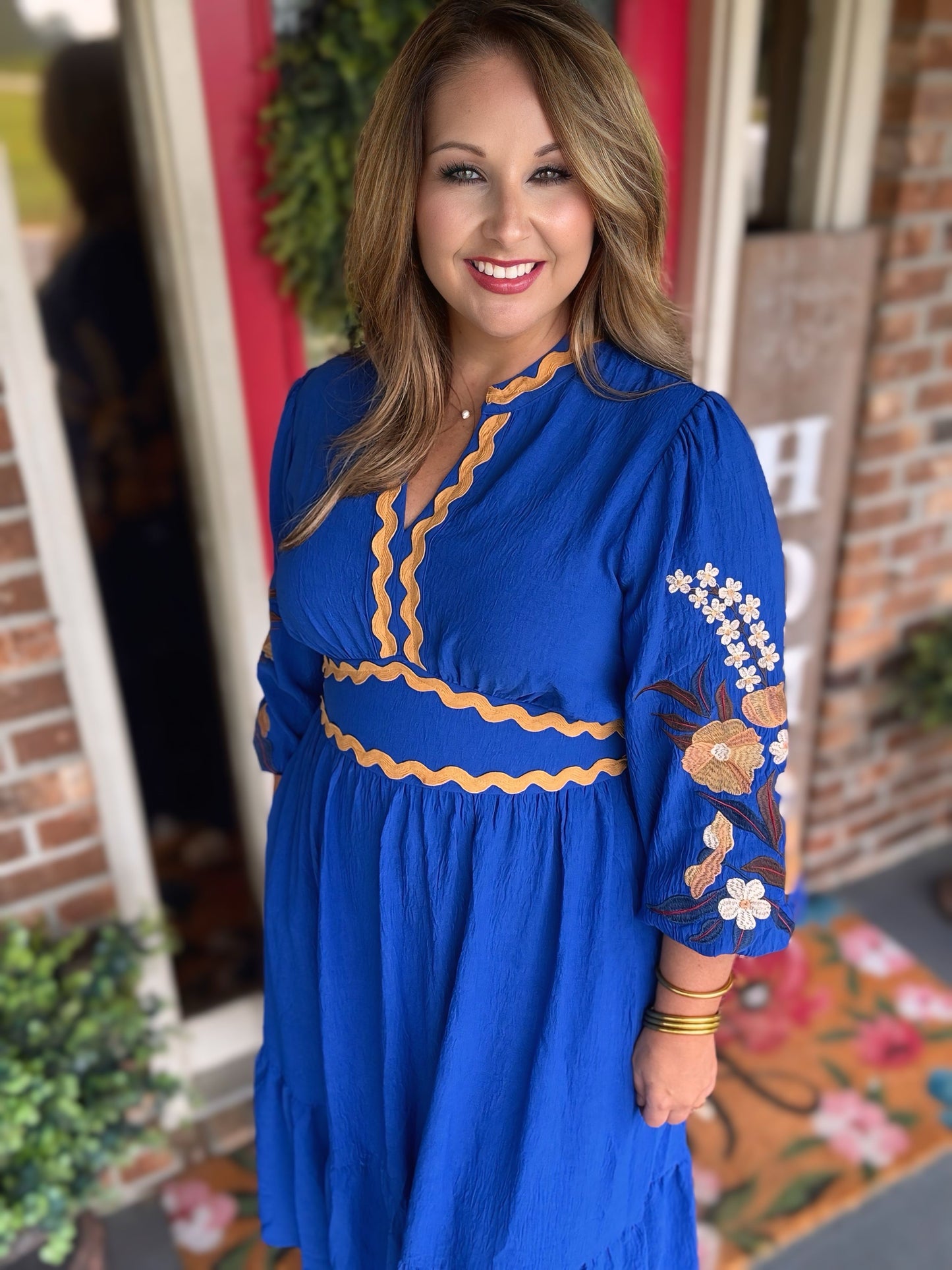 Royal Blue Embroidered Midi Dress