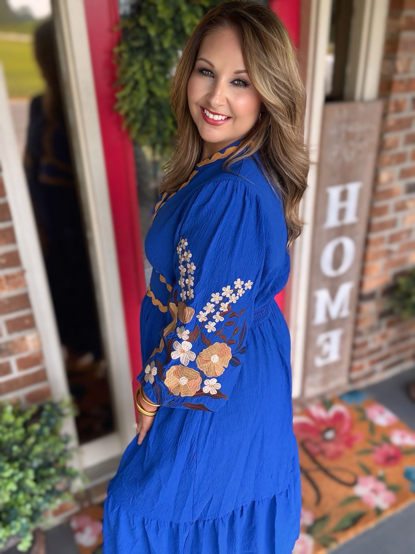 Royal Blue Embroidered Midi Dress
