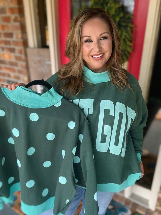 But God Reversible Oversized Mock Neck Sweatshirt