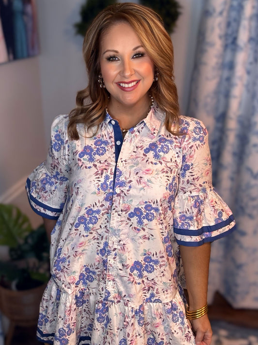 Blue Sweet Spring Mini Dress