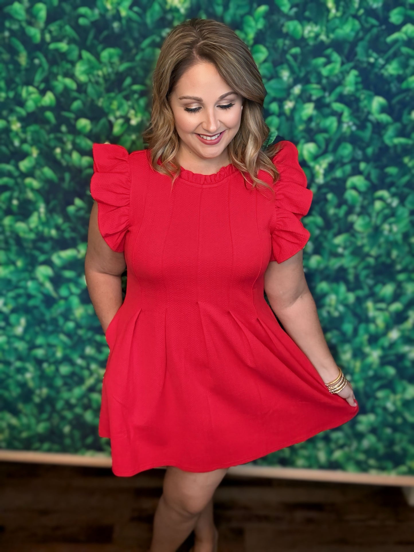 Next Level Textured Red Dress with Pockets