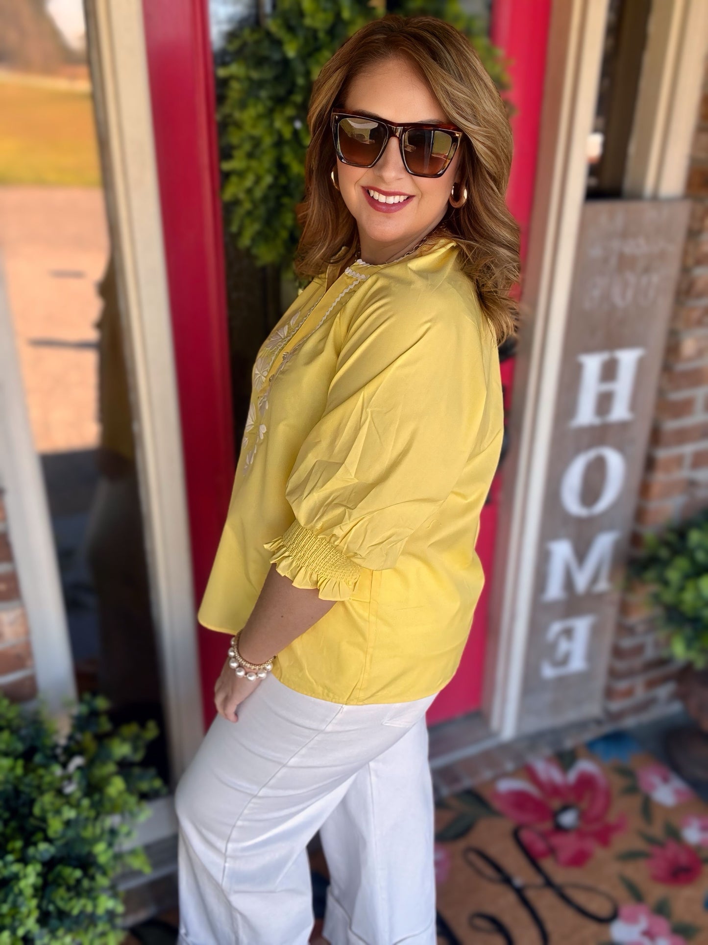 Entro Lemon Embroidered Top