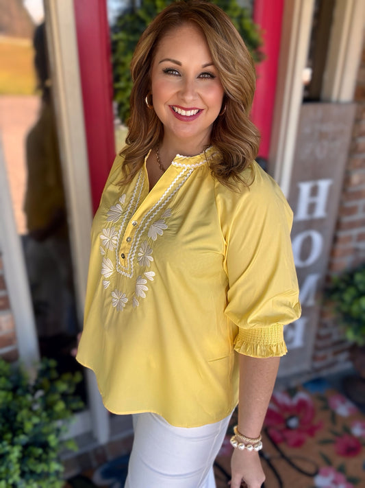 Entro Lemon Embroidered Top
