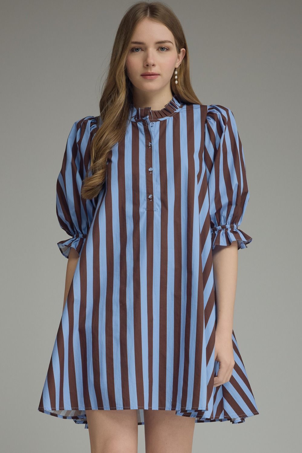 Entro Striped Mini Dress Blue Brown