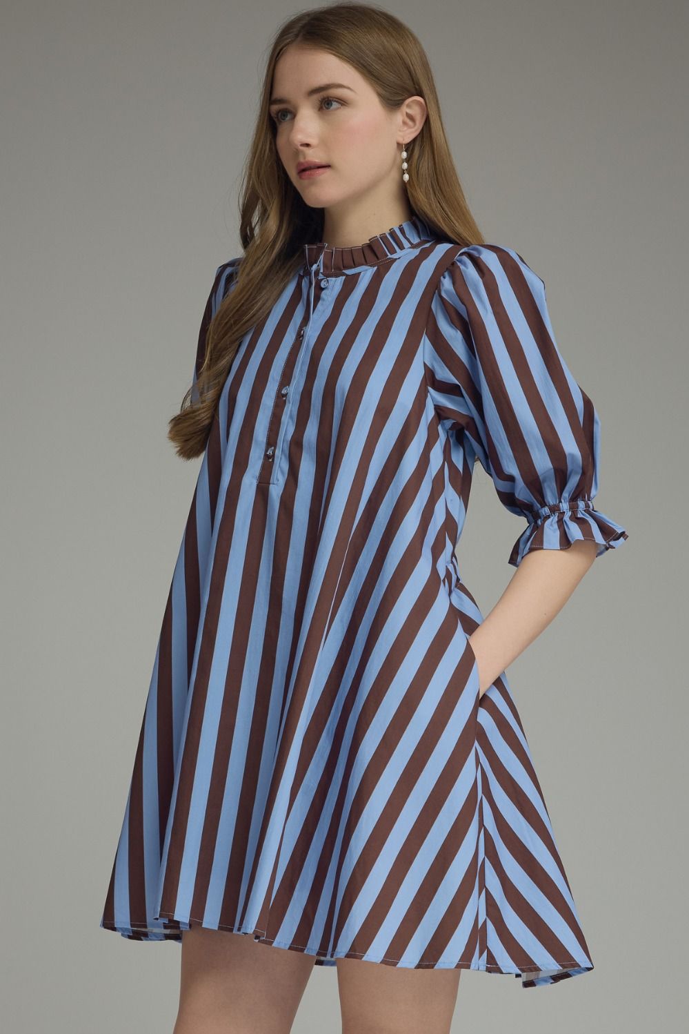 Entro Striped Mini Dress Blue Brown