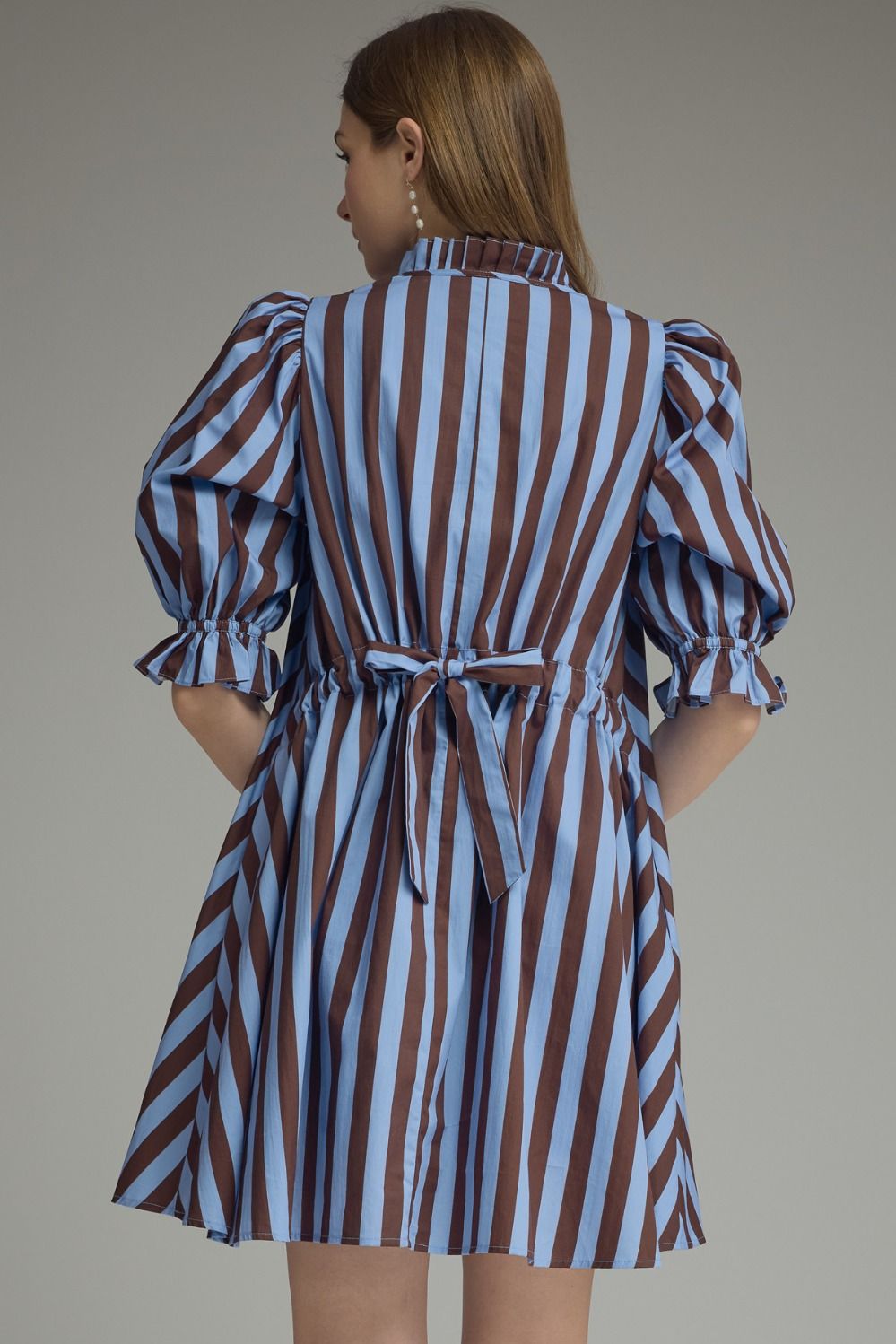 Entro Striped Mini Dress Blue Brown