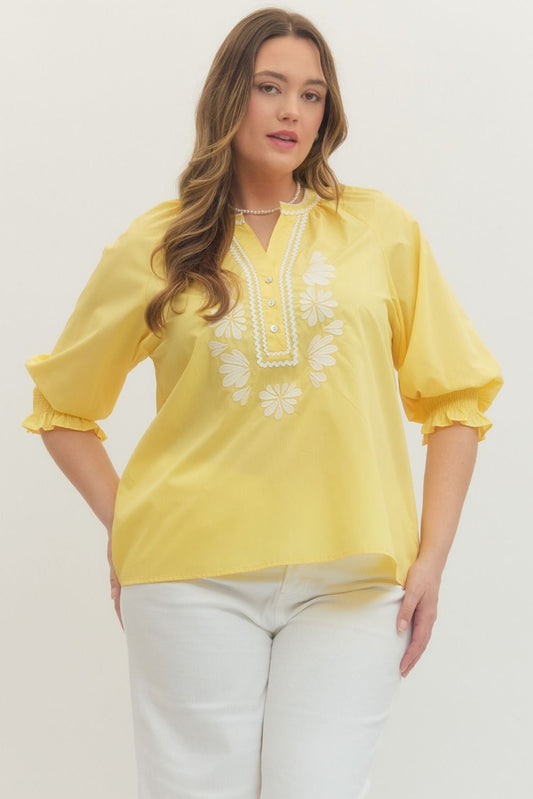 Entro Lemon Embroidered Top