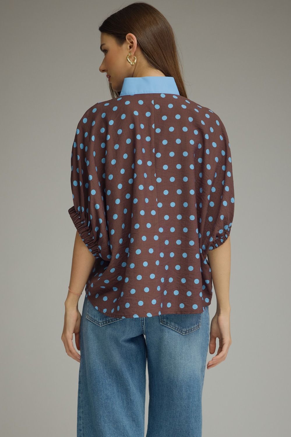 Entro Brown Blue Polka Dot Top