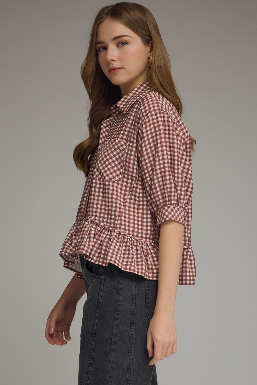 Entro Red Bean Gingham Top