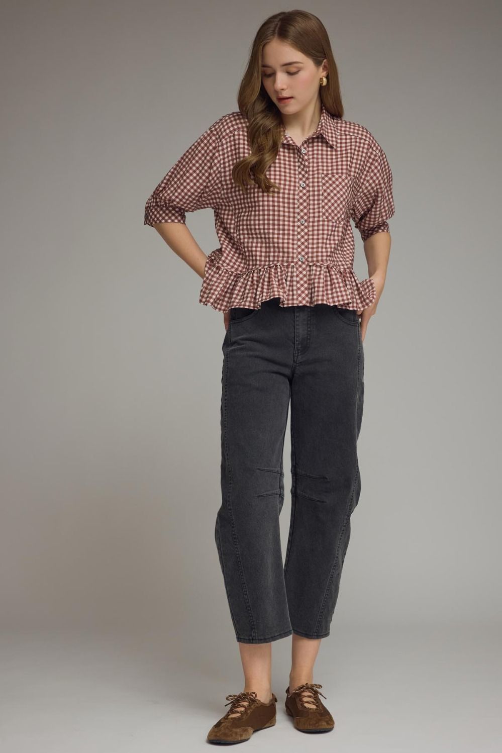 Entro Red Bean Gingham Top