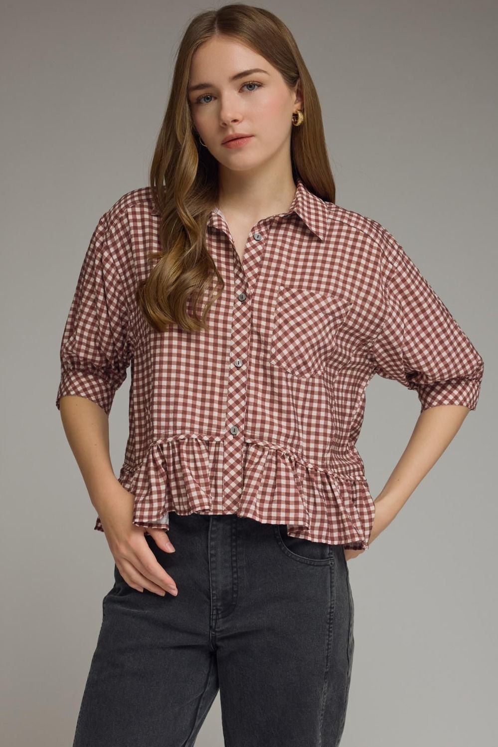 Entro Red Bean Gingham Top