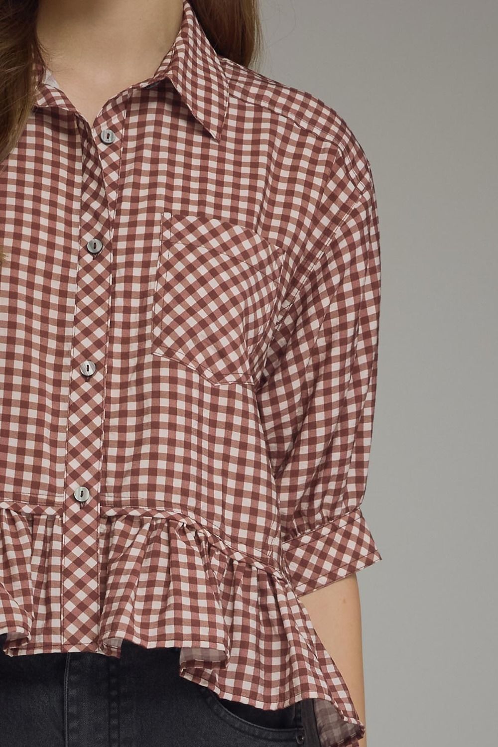 Entro Red Bean Gingham Top