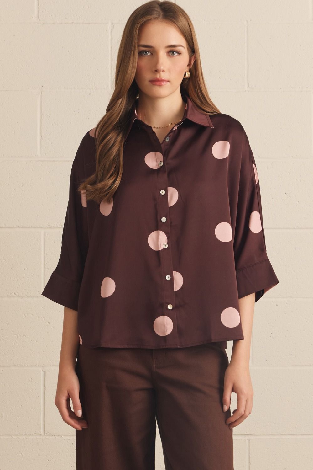 Entro Button Up Polka Dot Top