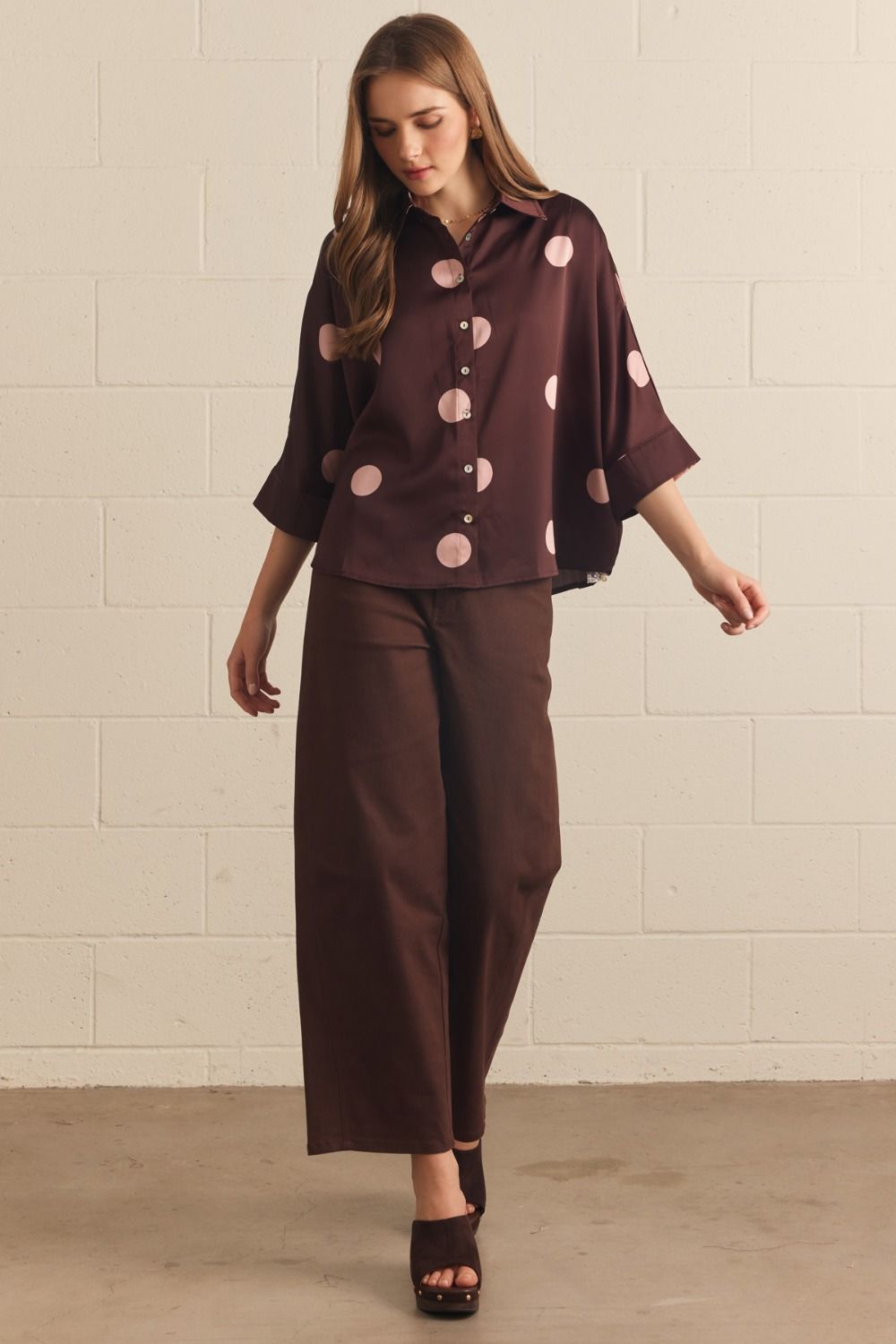 Entro Button Up Polka Dot Top